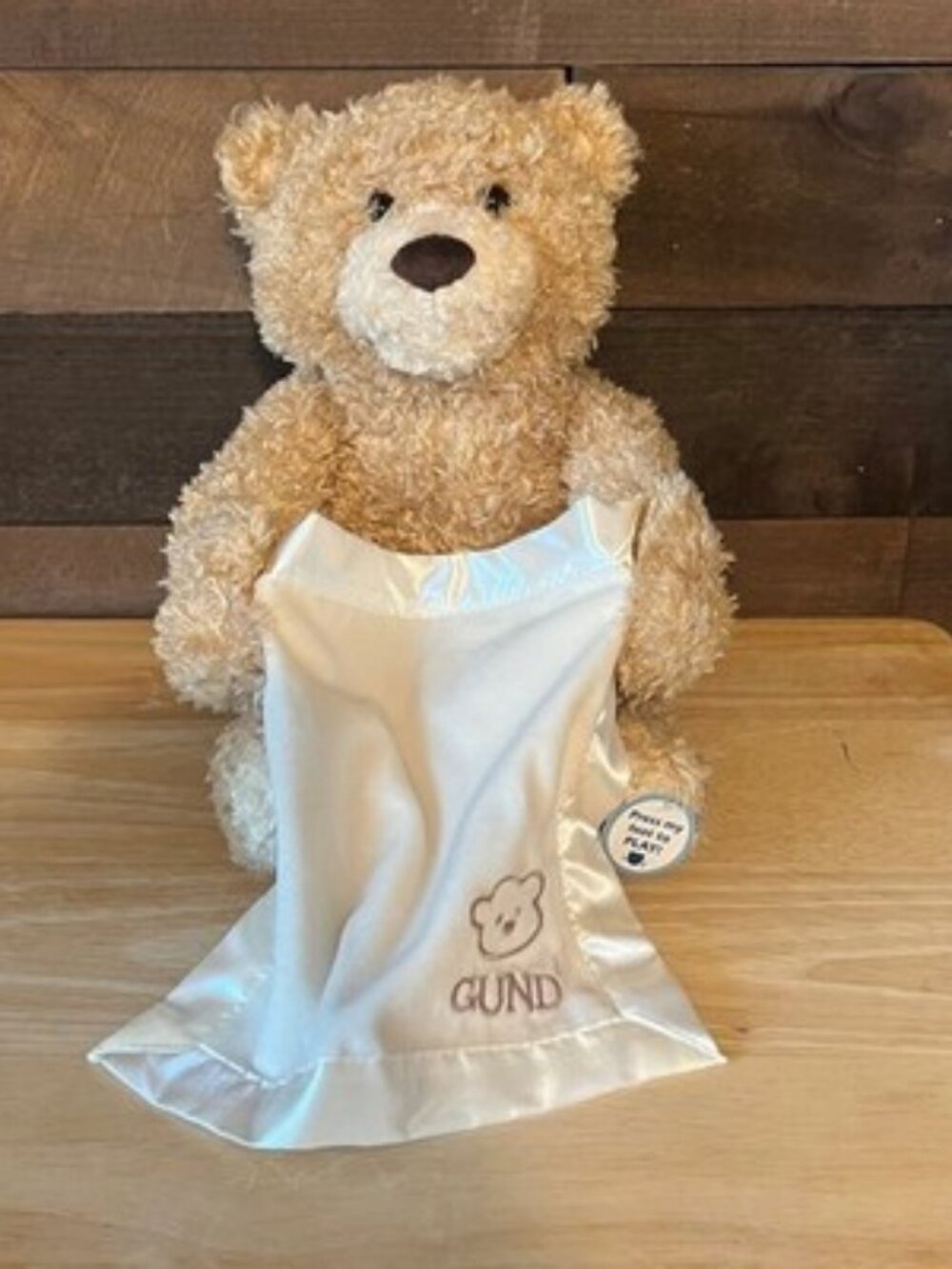 Baby GUND Peek-A-Boo Bear Animated Talking Plush Stuffed Animal Toy Size 10"